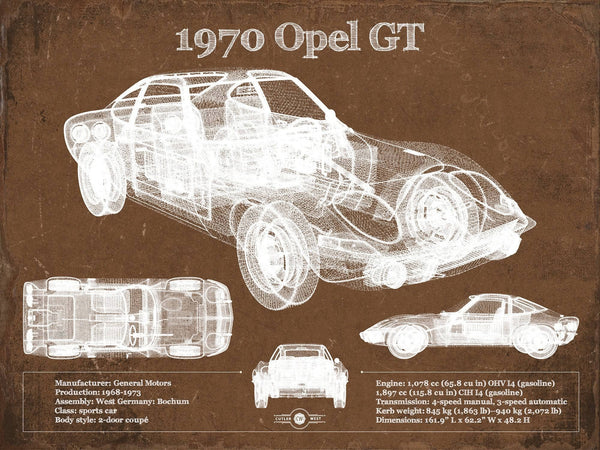 14" x 11" / Unframed Cutler West 1970 Opel GT Original Vintage Car Print