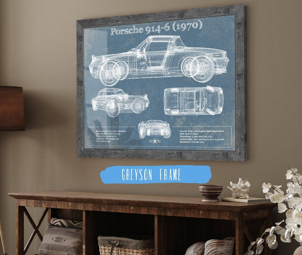 14" x 11" / Stretched Canvas Wrap Cutler West 1970 Porsche 914-6 Vintage Blueprint Auto Print