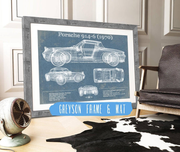 14" x 11" / Greyson Frame & Mat Cutler West 1970 Porsche 914-6 Vintage Blueprint Auto Print
