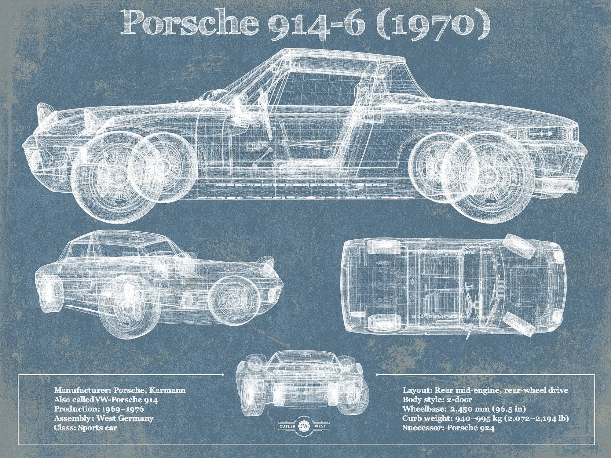 1970 Porsche 914-6 Vintage Art by Cutler West