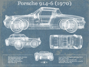 14" x 11" / Unframed Cutler West 1970 Porsche 914-6 Vintage Blueprint Auto Print