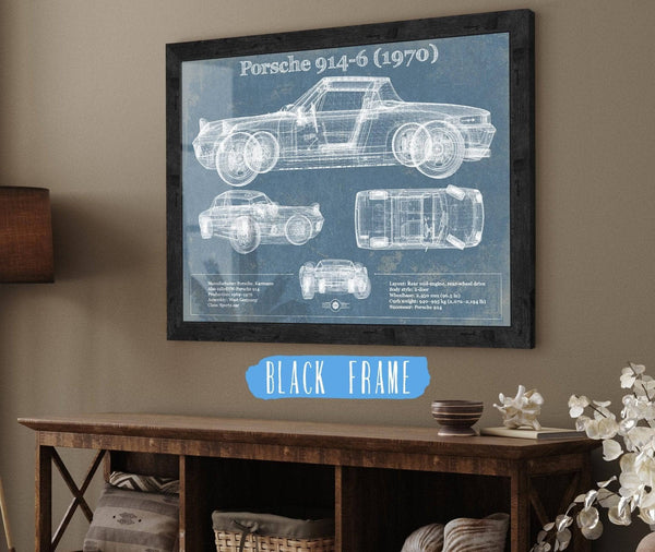 20" x 16" / Black Frame Cutler West 1970 Porsche 914-6 Vintage Blueprint Auto Print