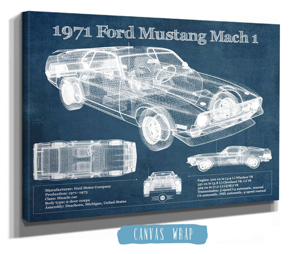 Cutler West 1971-1973 Ford Mustang Mach 1 First Gen Mustang Facelift Vintage Blueprint Auto Print