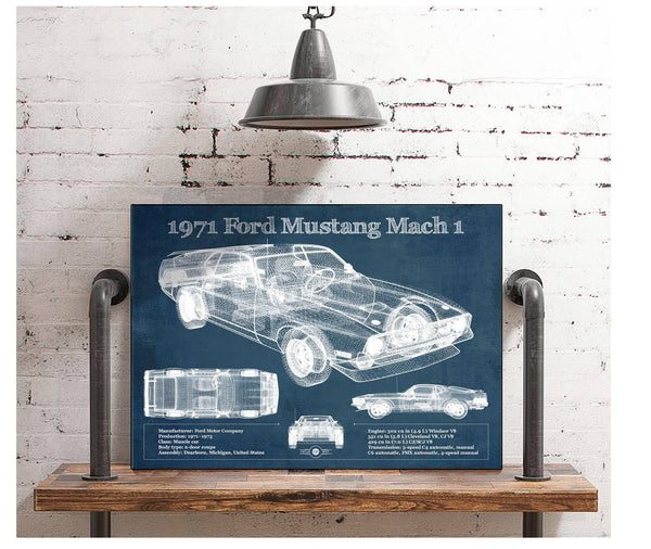Cutler West 1971-1973 Ford Mustang Mach 1 First Gen Mustang Facelift Vintage Blueprint Auto Print