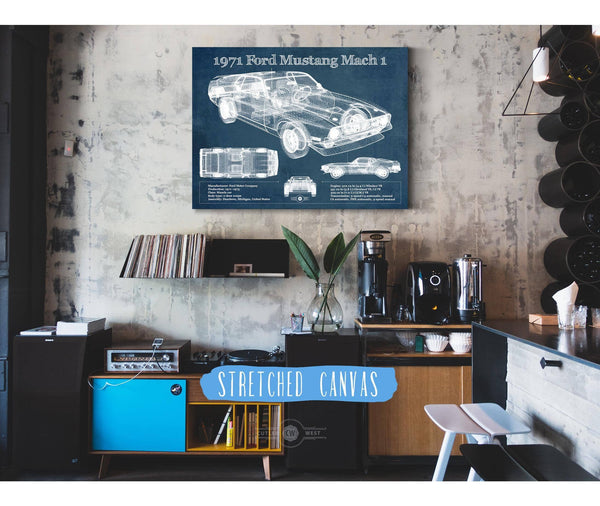 Cutler West 1971-1973 Ford Mustang Mach 1 First Gen Mustang Facelift Vintage Blueprint Auto Print