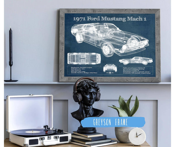 Cutler West 1971-1973 Ford Mustang Mach 1 First Gen Mustang Facelift Vintage Blueprint Auto Print