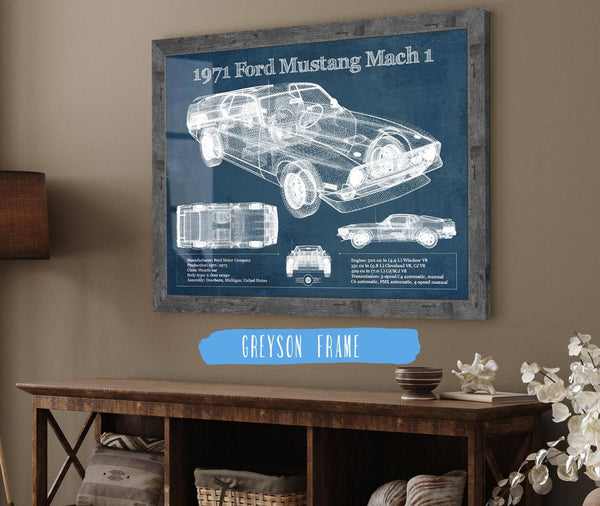 Cutler West 1971-1973 Ford Mustang Mach 1 First Gen Mustang Facelift Vintage Blueprint Auto Print
