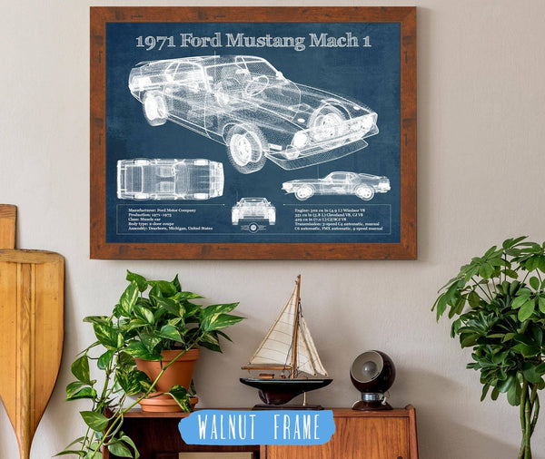 Cutler West 1971-1973 Ford Mustang Mach 1 First Gen Mustang Facelift Vintage Blueprint Auto Print