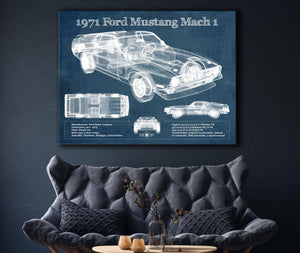 Cutler West 1971-1973 Ford Mustang Mach 1 First Gen Mustang Facelift Vintage Blueprint Auto Print