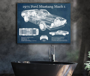 Cutler West 1971-1973 Ford Mustang Mach 1 First Gen Mustang Facelift Vintage Blueprint Auto Print