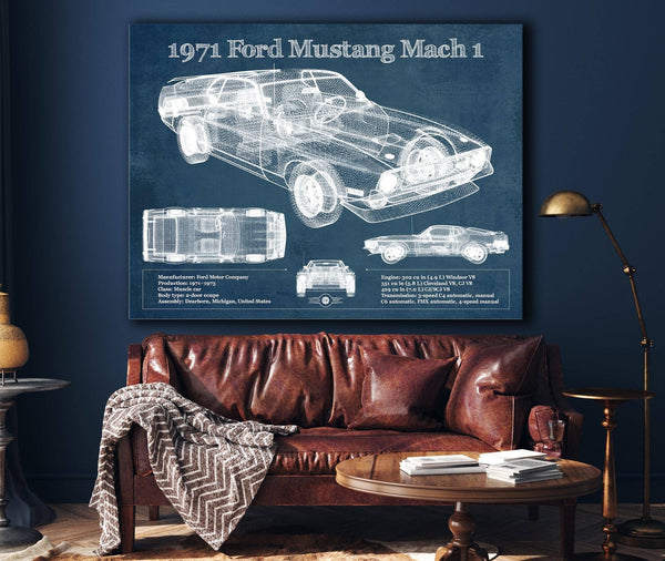 Cutler West 1971-1973 Ford Mustang Mach 1 First Gen Mustang Facelift Vintage Blueprint Auto Print