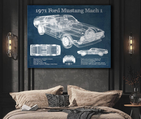 Cutler West 1971-1973 Ford Mustang Mach 1 First Gen Mustang Facelift Vintage Blueprint Auto Print