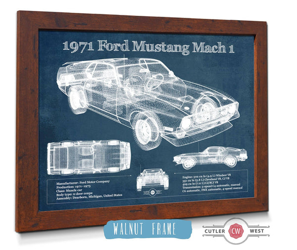 Cutler West 1971-1973 Ford Mustang Mach 1 First Gen Mustang Facelift Vintage Blueprint Auto Print