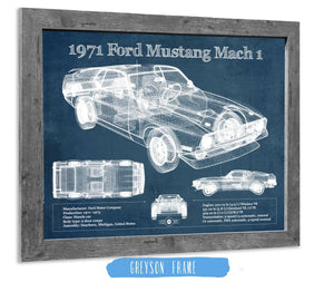14" x 11" / Greyson Frame Cutler West 1971-1973 Ford Mustang Mach 1 First Gen Mustang Facelift Vintage Blueprint Auto Print