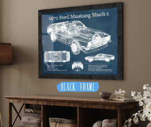 20" x 16" / Black Frame Cutler West 1971-1973 Ford Mustang Mach 1 First Gen Mustang Facelift Vintage Blueprint Auto Print