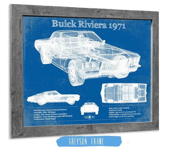 14" x 11" / Greyson Frame Cutler West 1971 Buick Riviera Blueprint Vintage Auto Print