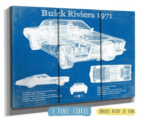 36" x 24" / 3 Panel Canvas Wrap Cutler West 1971 Buick Riviera Blueprint Vintage Auto Print