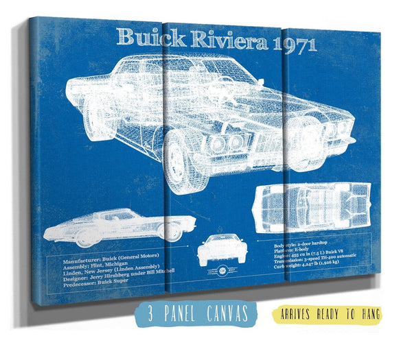36" x 24" / 3 Panel Canvas Wrap Cutler West 1971 Buick Riviera Blueprint Vintage Auto Print