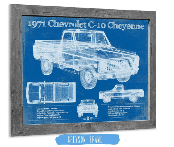 14" x 11" / Greyson Frame Cutler West 1971 Chevrolet C-10 Cheyenne Original Blueprint Art