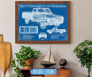 20" x 16" / Walnut Frame Cutler West 1971 Chevrolet C-10 Cheyenne Original Blueprint Art