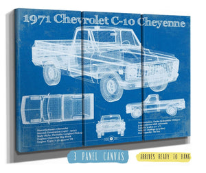 36" x 24" / 3 Panel Canvas Wrap Cutler West 1971 Chevrolet C-10 Cheyenne Original Blueprint Art