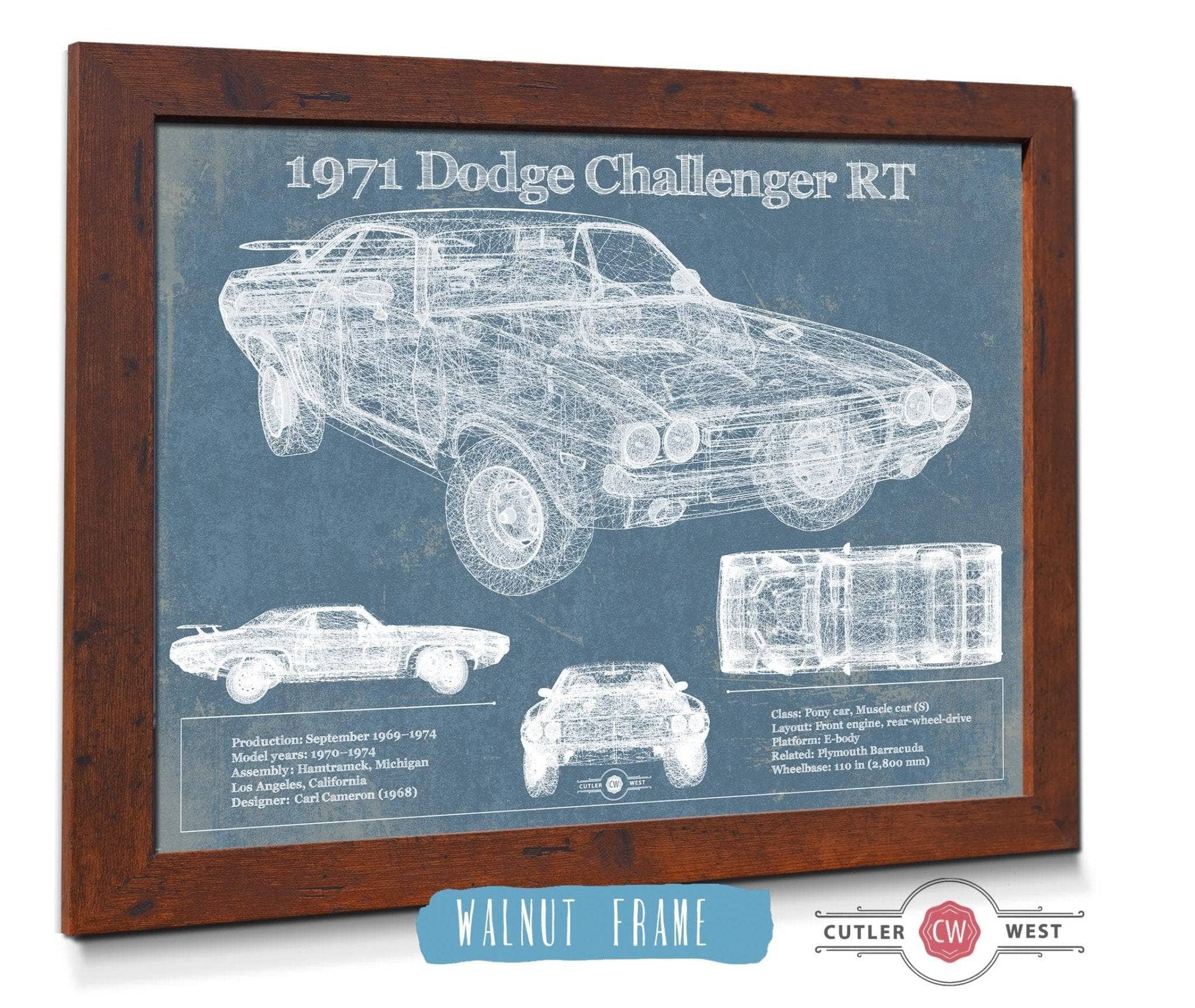 1971 Dodge Challenger Rt Car Blueprint Patent Original Art by