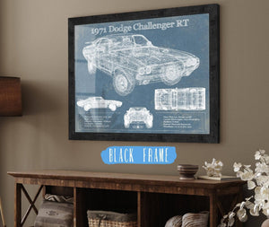 20" x 16" / Black Frame Cutler West 1971 Dodge Challenger Rt Car Blueprint Patent Original Art