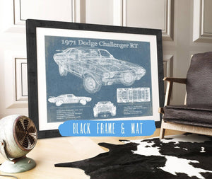 20" x 16" / Black Frame & Mat Cutler West 1971 Dodge Challenger Rt Car Blueprint Patent Original Art