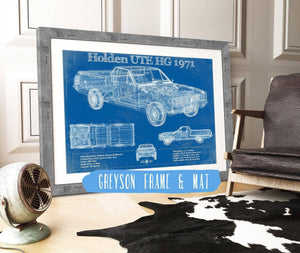14" x 11" / Greyson Frame & Mat Cutler West 1971 Holden HG Belmont ute Vintage Auto Print