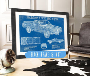 20" x 16" / Black Frame & Mat Cutler West 1971 Holden HG Belmont ute Vintage Auto Print