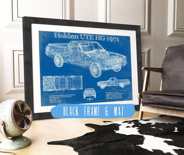 20" x 16" / Black Frame & Mat Cutler West 1971 Holden HG Belmont ute Vintage Auto Print