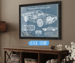 20" x 16" / Black Frame Cutler West 1972-1974 Plymouth Barracuda 340 Vintage Blueprint Auto Print