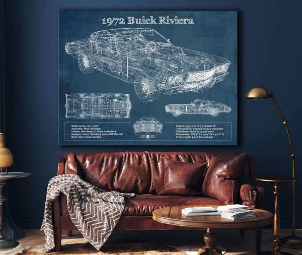 Cutler West 1972 Buick Riviera Boattail Vintage Blueprint Auto Print