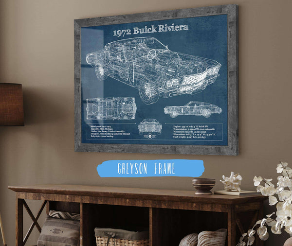 14" x 11" / Greyson Frame Cutler West 1972 Buick Riviera Boattail Vintage Blueprint Auto Print