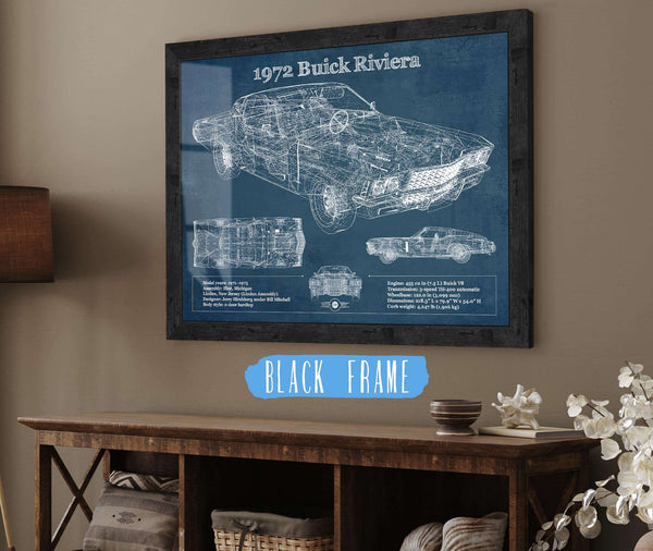 20" x 16" / Black Frame Cutler West 1972 Buick Riviera Boattail Vintage Blueprint Auto Print