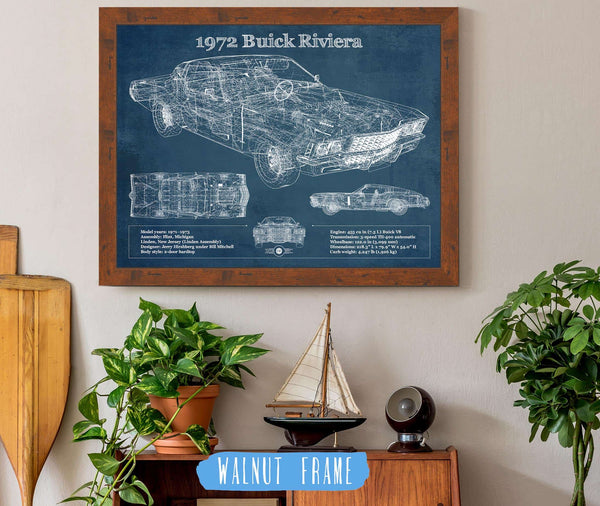 20" x 16" / Walnut Frame Cutler West 1972 Buick Riviera Boattail Vintage Blueprint Auto Print