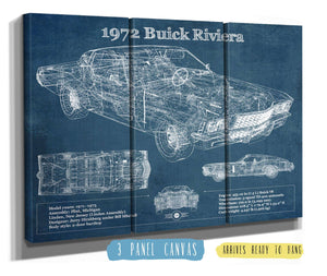36" x 24" / 3 Panel Canvas Wrap Cutler West 1972 Buick Riviera Boattail Vintage Blueprint Auto Print