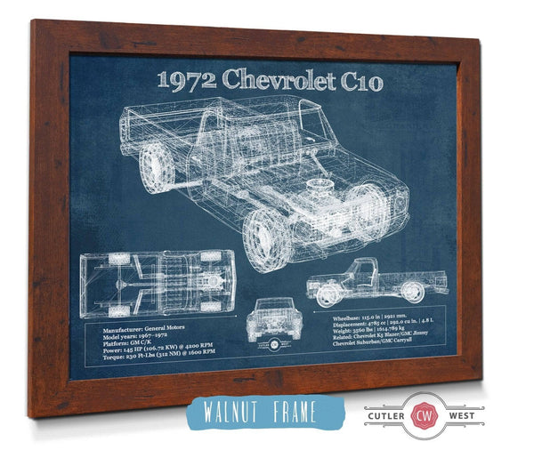 20" x 16" / Walnut Frame Cutler West 1972 Chevrolet C10 Vintage Blueprint Auto Print