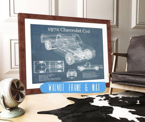 20" x 16" / Walnut Frame & Mat Cutler West 1972 Chevrolet C10 Vintage Blueprint Auto Print