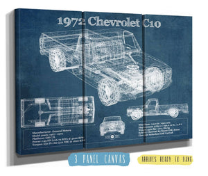 36" x 24" / 3 Panel Canvas Wrap Cutler West 1972 Chevrolet C10 Vintage Blueprint Auto Print