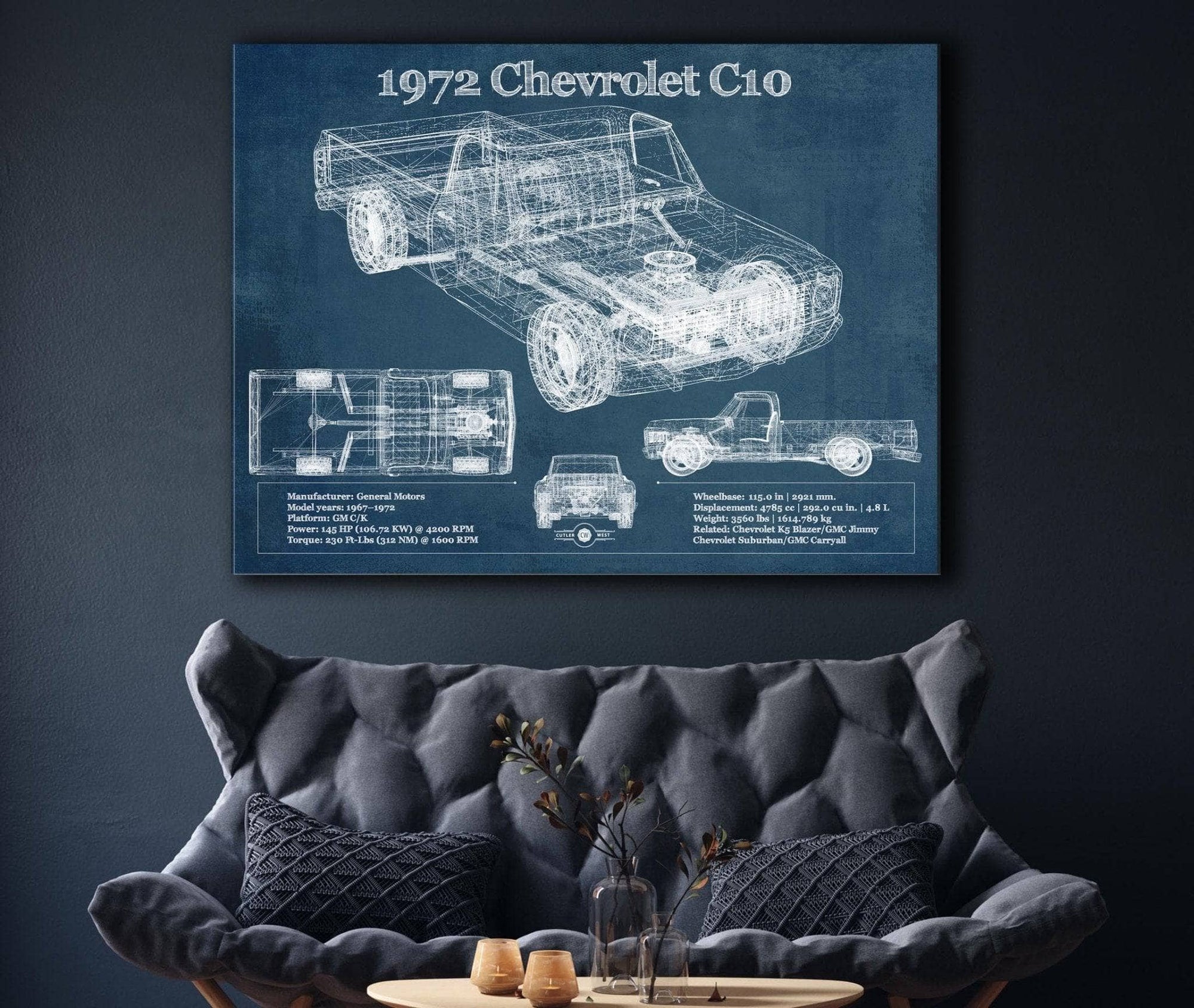 Cutler West Chevrolet Collection 1972 Chevrolet C10 Vintage Blueprint Auto Print