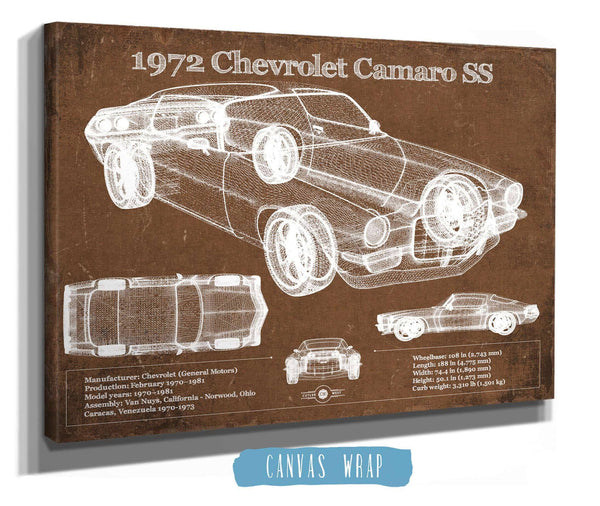 Cutler West 1972 Chevrolet Camaro SS Vintage Blueprint Auto Print