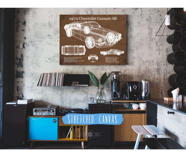 Cutler West 1972 Chevrolet Camaro SS Vintage Blueprint Auto Print