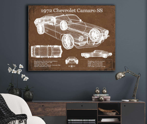 Cutler West 1972 Chevrolet Camaro SS Vintage Blueprint Auto Print