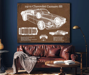 Cutler West 1972 Chevrolet Camaro SS Vintage Blueprint Auto Print