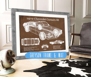 14" x 11" / Greyson Frame & Mat Cutler West 1972 Chevrolet Camaro SS Vintage Blueprint Auto Print
