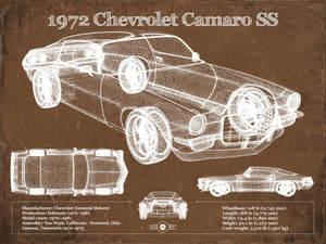 14" x 11" / Unframed Cutler West 1972 Chevrolet Camaro SS Vintage Blueprint Auto Print