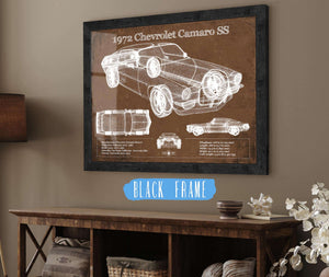 20" x 16" / Black Frame Cutler West 1972 Chevrolet Camaro SS Vintage Blueprint Auto Print