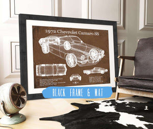 20" x 16" / Black Frame & Mat Cutler West 1972 Chevrolet Camaro SS Vintage Blueprint Auto Print