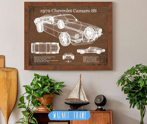 20" x 16" / Walnut Frame Cutler West 1972 Chevrolet Camaro SS Vintage Blueprint Auto Print